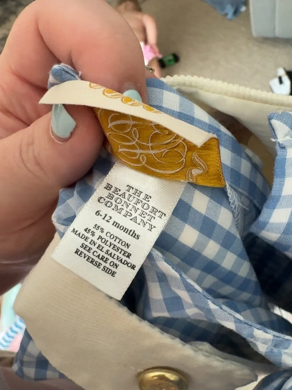 TBBC Corduroy Pinafore with Blue Gingham Bow - Kids Accessories
